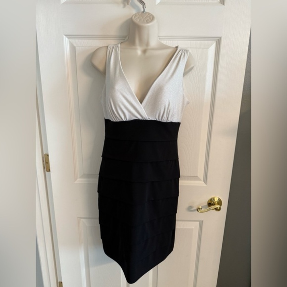 Enfocus Studio Black and White Layered Midi Dress